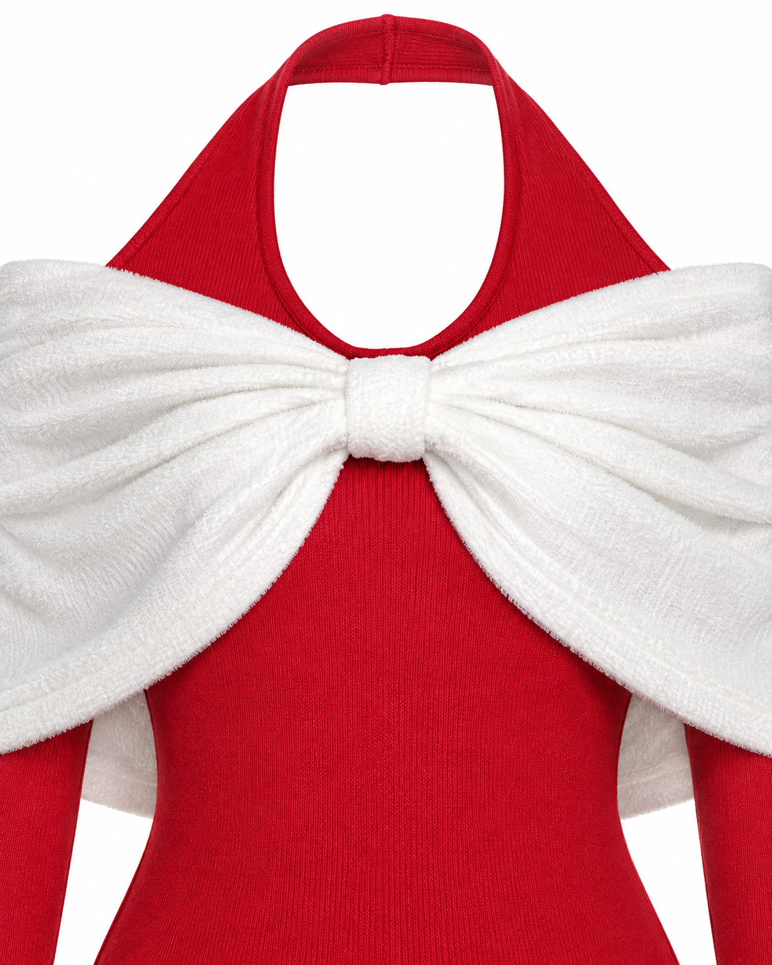 Contrast Bow-Shoulder Bodycon Mini Dress