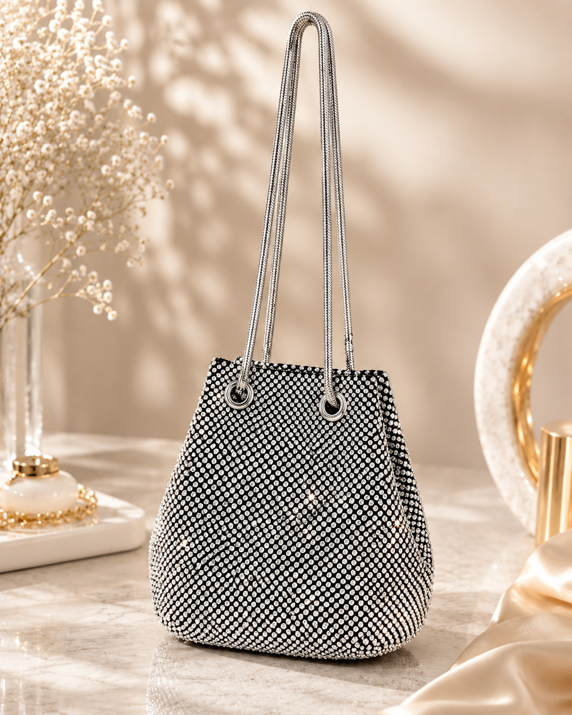 Women Crystal Diamond Clutch Bags String Satin Crossbody Bag Glitter Evening Bags Gold Clutch Party Purse Woman Handbag