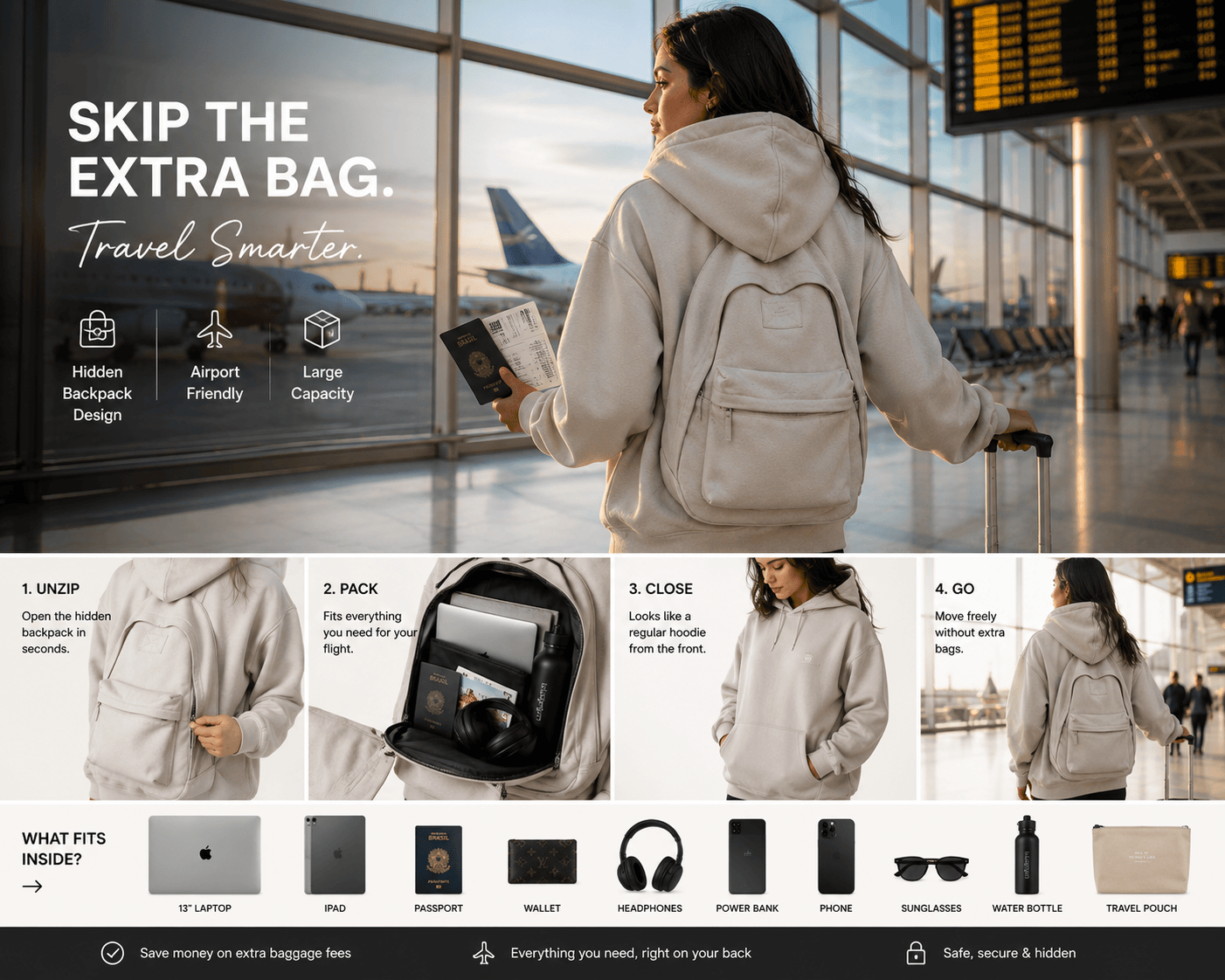 Practical & Anti-Theft Minimalist Grey Backpack – Smart & Stylish for Everyday Use