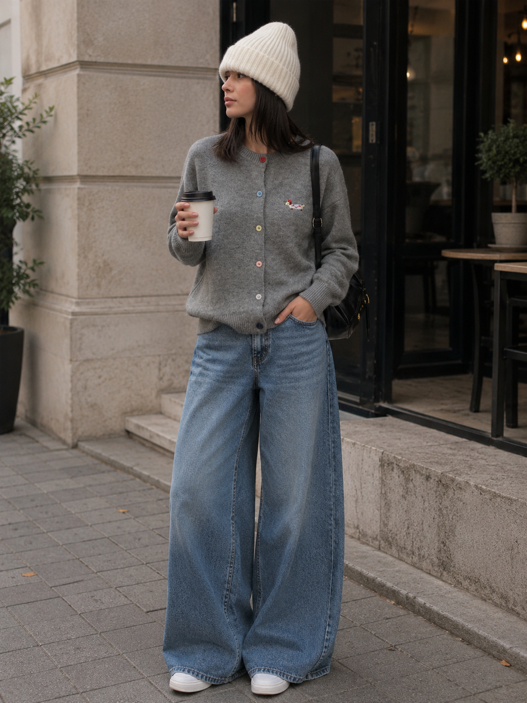 Embroidered Crew Neck Versatile Cardigan Knitted Top