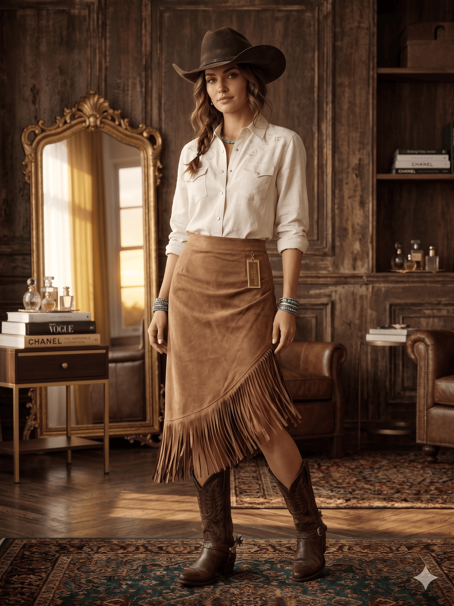 Caramel Fringe Elegance Midi Skirt