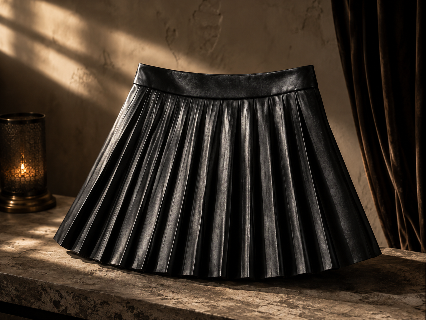 Women's Fashion Casual Pleated Imitation Leather Mini Skirt