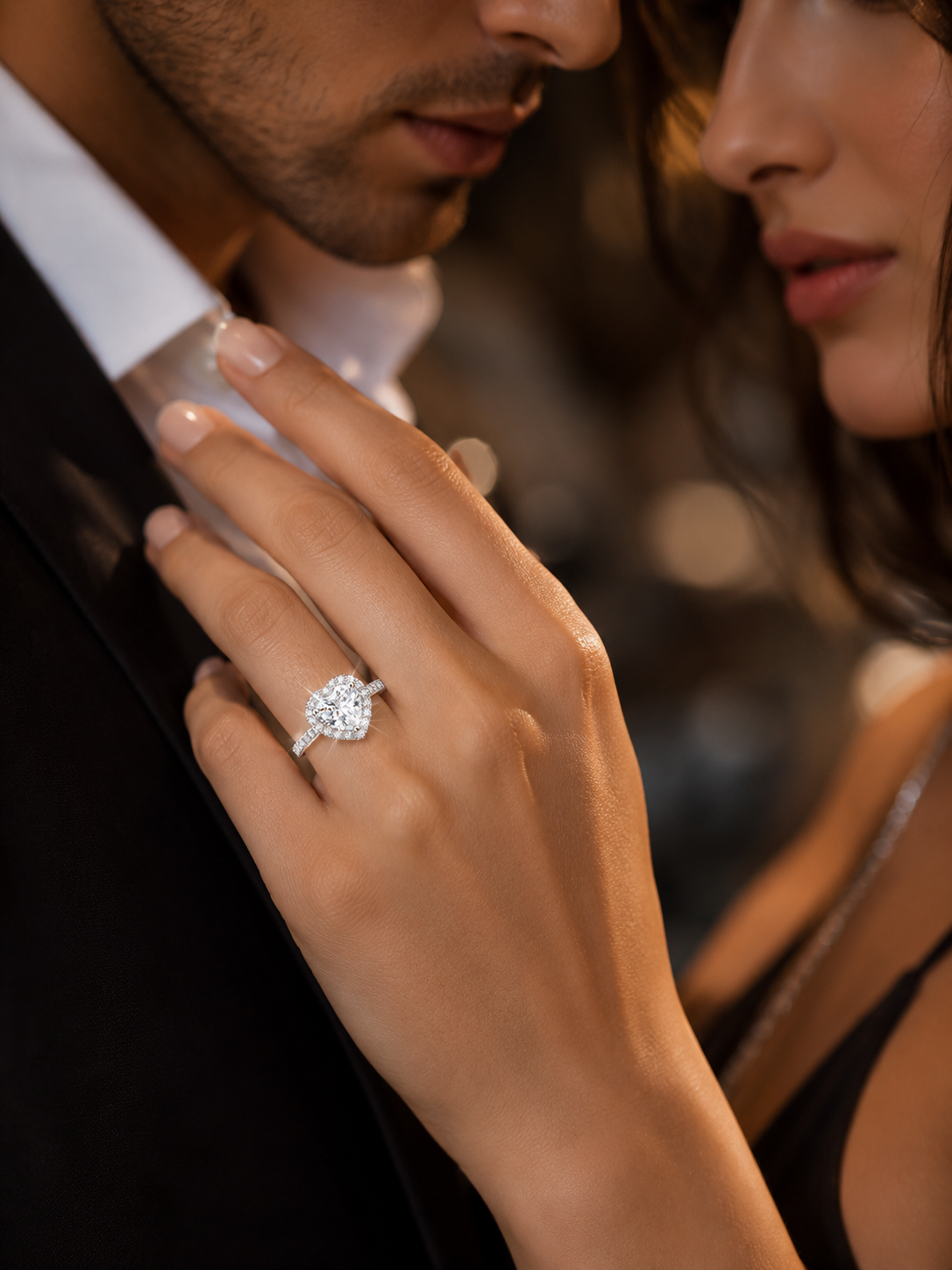 Love simulation diamond heart-shaped female ring