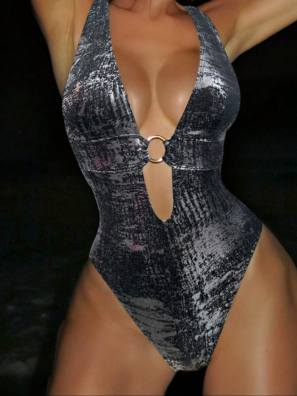 Metallic Color-Block One-Piece Swimsuit – product view 4