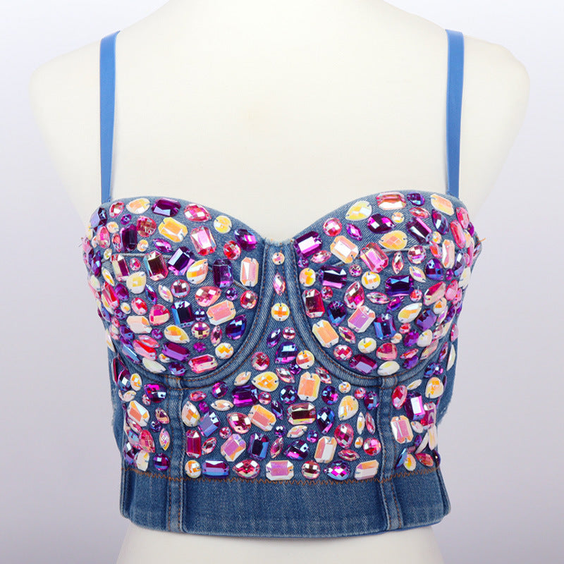 Denim Vest Short Feminine And Multi-color Sling Wrapped Chest And Wear Underwear