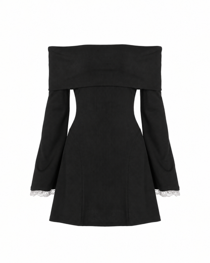 Off-Shoulder Flared-Sleeve Mini Dress