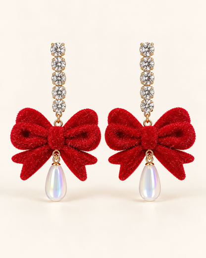 Vintage Bow Flocked Earrings
