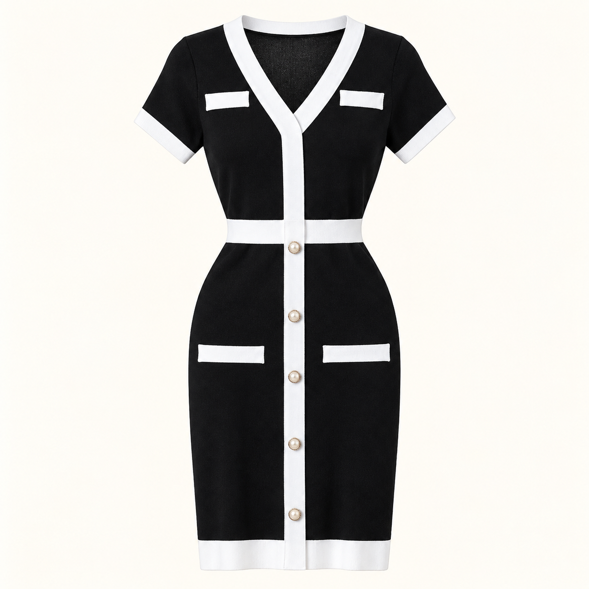V-neck Short-sleeved Waist Knit Bag Hip Dress Skirt – product view 2