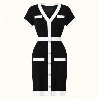 V-neck Short-sleeved Waist Knit Bag Hip Dress Skirt – product view 2