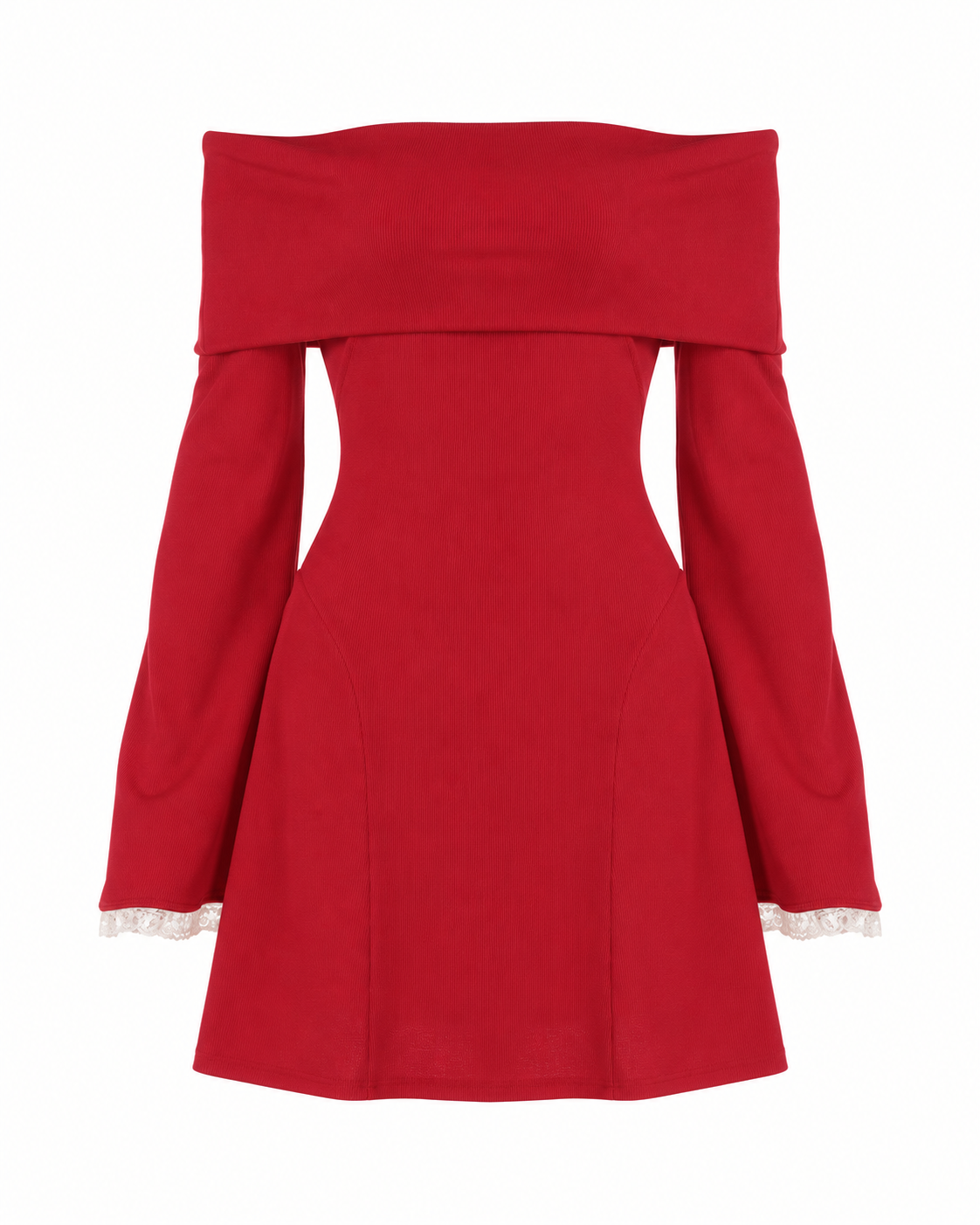 Off-Shoulder Flared-Sleeve Mini Dress