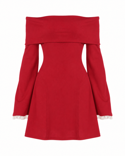 Off-Shoulder Flared-Sleeve Mini Dress