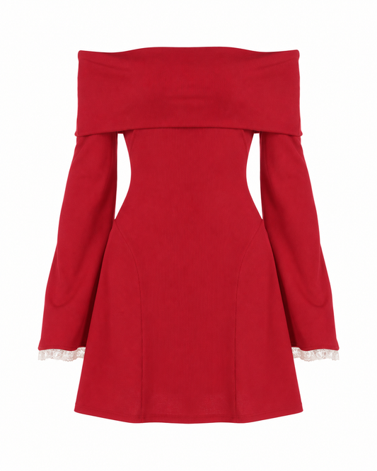 Off-Shoulder Flared-Sleeve Mini Dress