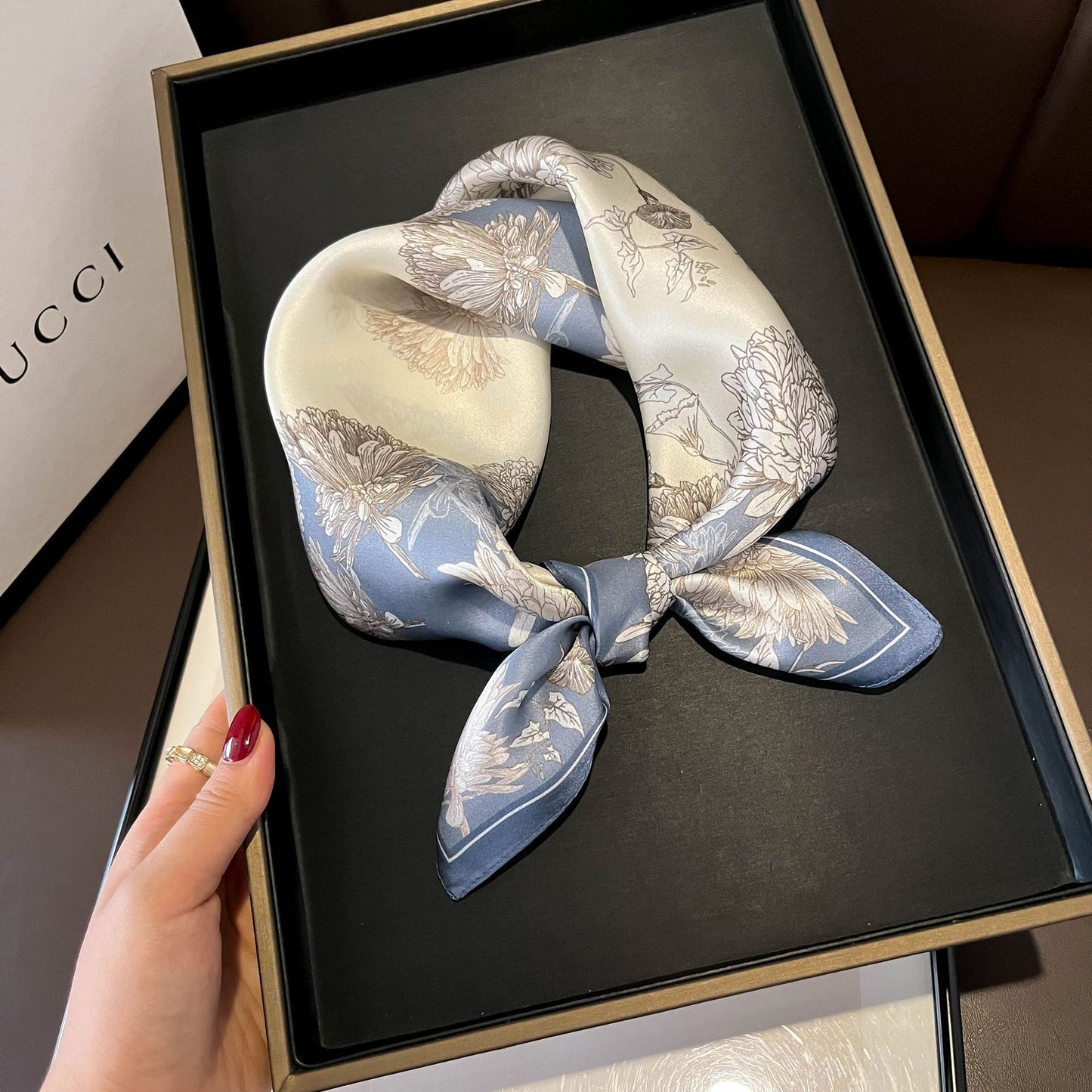 Beige Silk Square Scarf For Womenversatile And Easy To Style