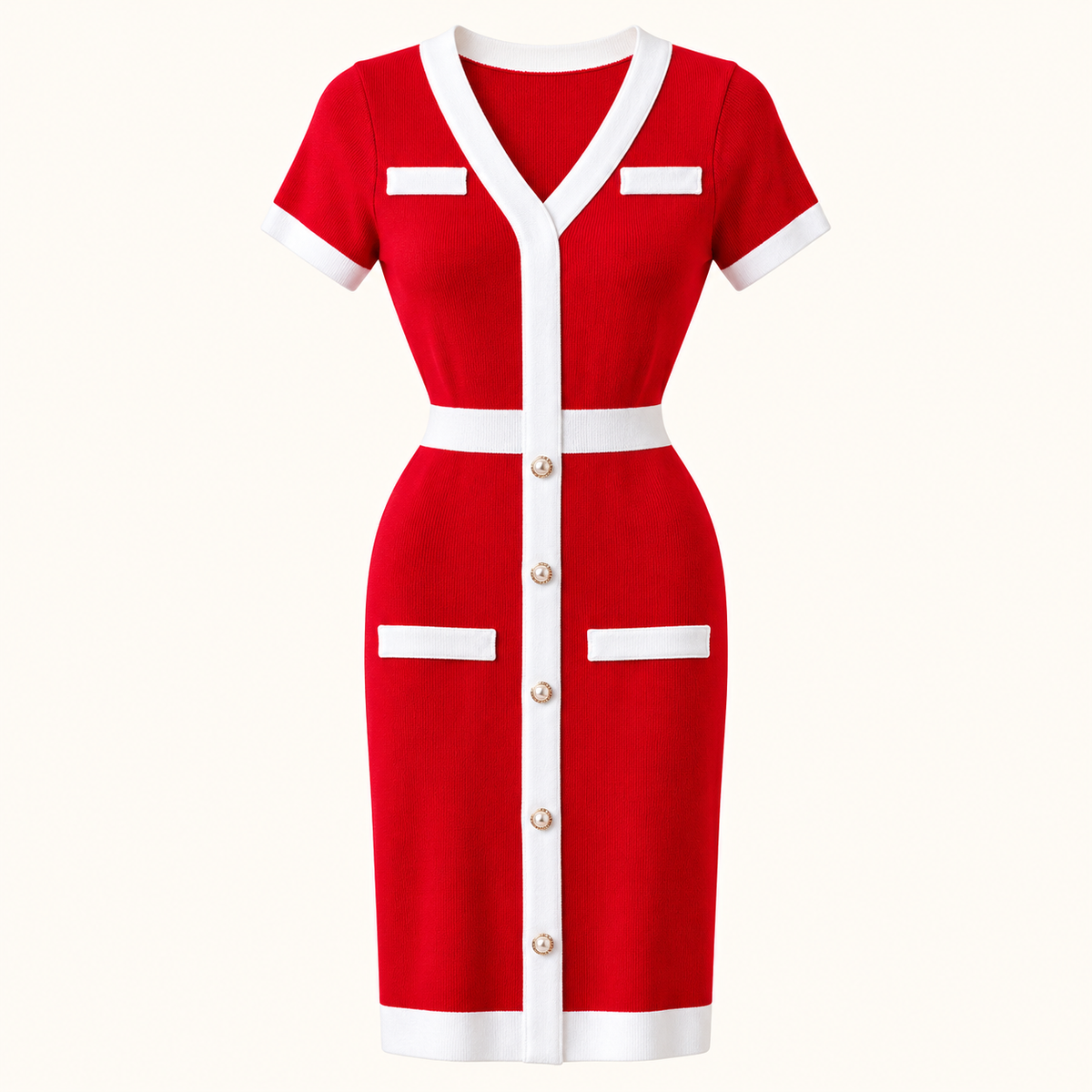 V-neck Short-sleeved Waist Knit Bag Hip Dress Skirt – product view 4