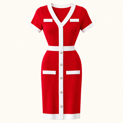 V-neck Short-sleeved Waist Knit Bag Hip Dress Skirt – product view 4