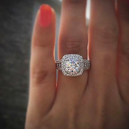 Diamond-Encrusted Square Zircon Ring With Topaz For Women