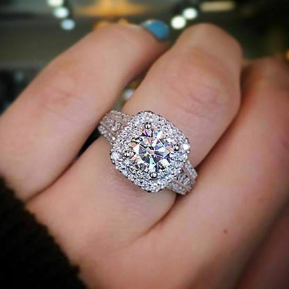 Diamond-Encrusted Square Zircon Ring With Topaz For Women