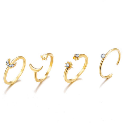 Fashion Diamond Love Pearl Leaf Ring Set Of 10