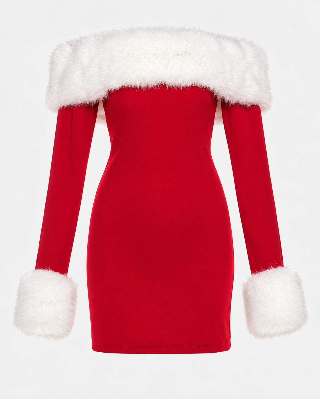 Christmas Slimming Look Color Block Patchwork Plush Off The Shoulder Bodycon Dress – product view 2