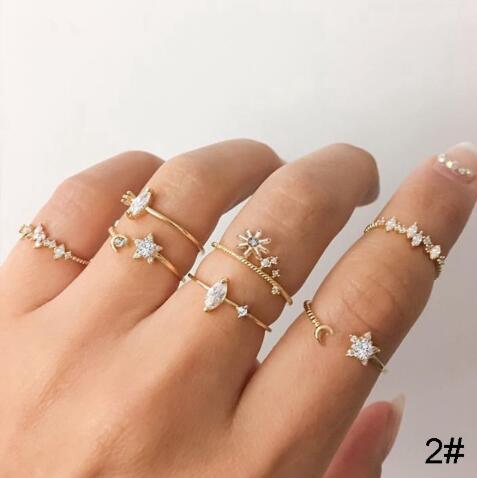 Fashion Diamond Love Pearl Leaf Ring Set Of 10