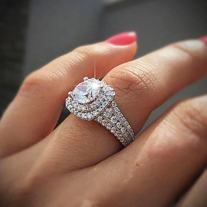 Diamond-Encrusted Square Zircon Ring With Topaz For Women