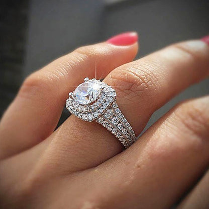 Diamond-Encrusted Square Zircon Ring With Topaz For Women