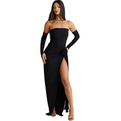 Personalized Solid Color Oversleeve Tube Top Split Skirt Suit