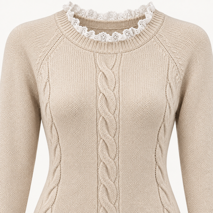 Lace-Trim Cable Knit Mini Dress