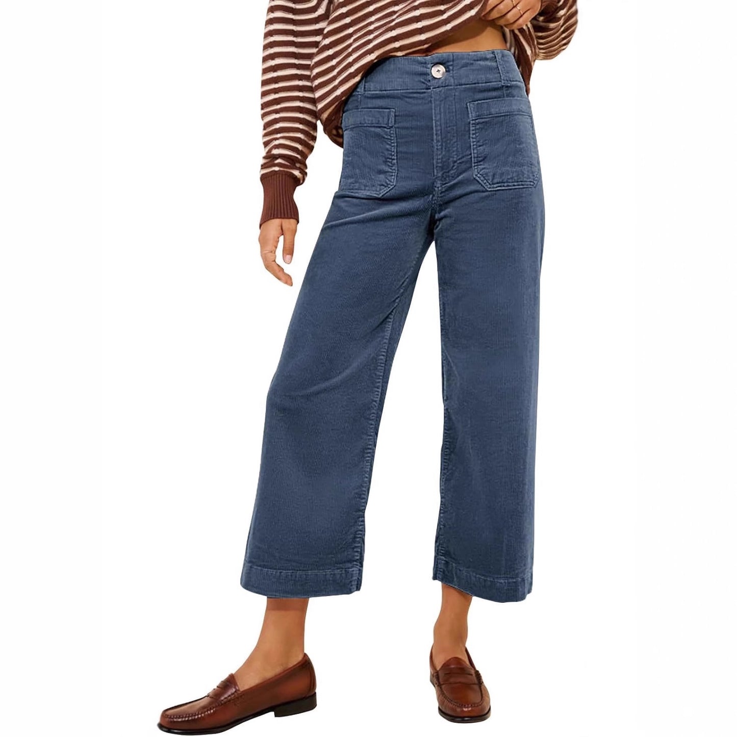 Women's Casual High-waisted Straight-leg Button-up Pants