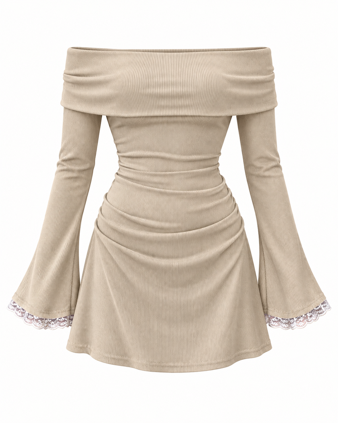 Off-Shoulder Flared-Sleeve Mini Dress