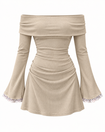 Off-Shoulder Flared-Sleeve Mini Dress