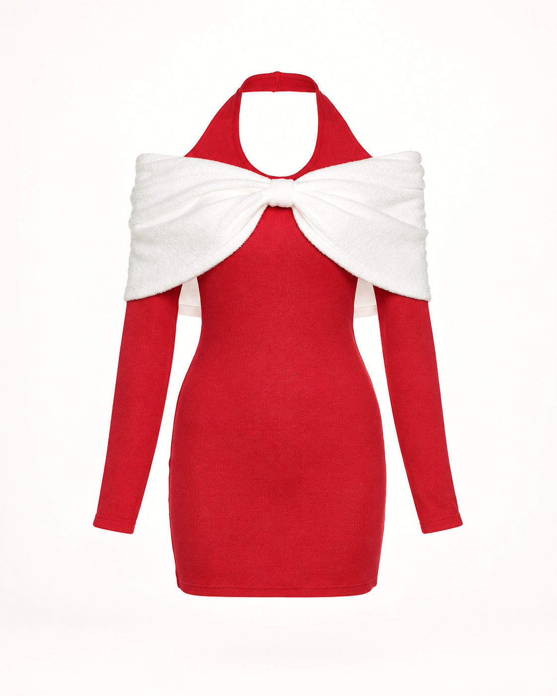 Contrast Bow-Shoulder Bodycon Mini Dress