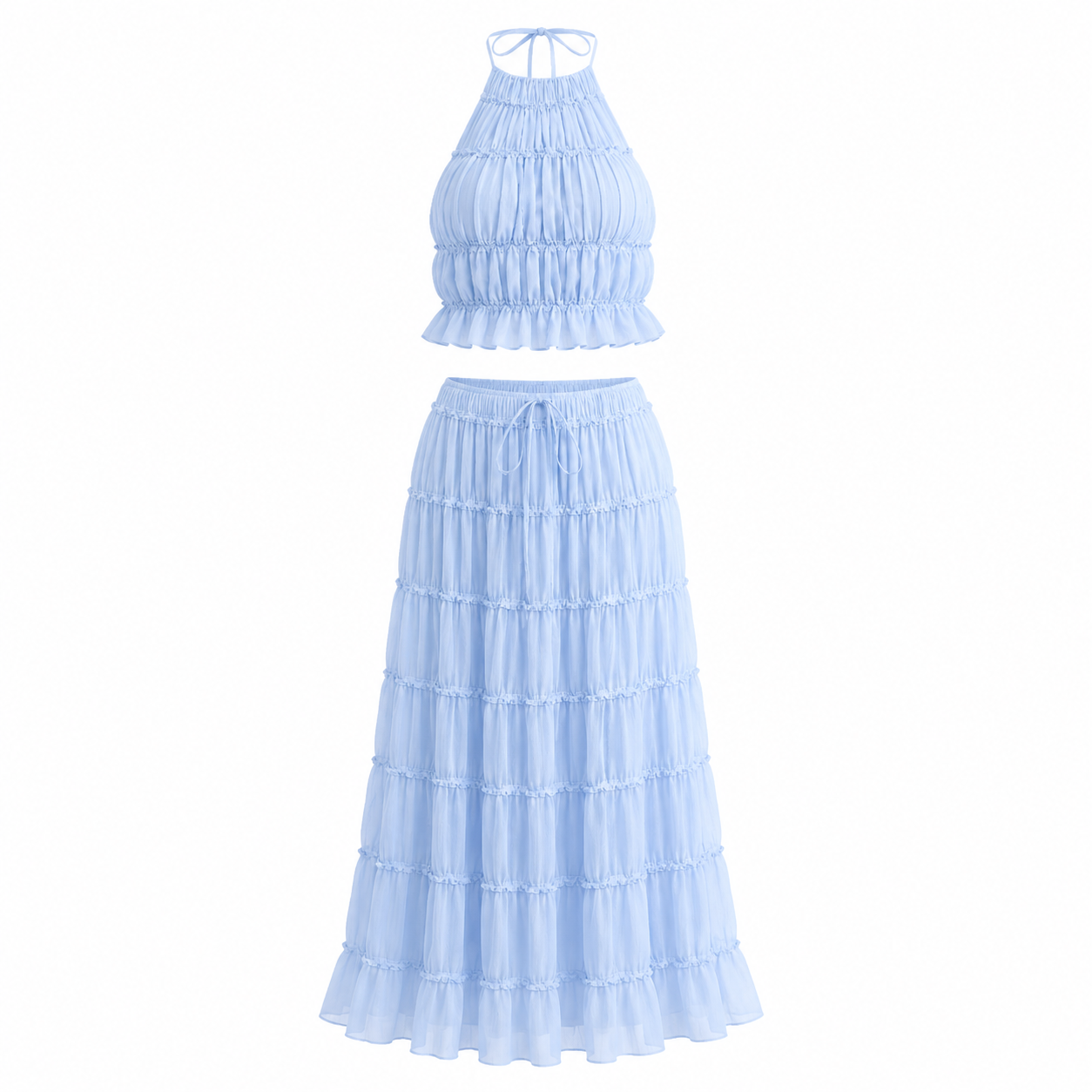 Backless Halter Lace-up Pleated Dress Lace Vest Suit