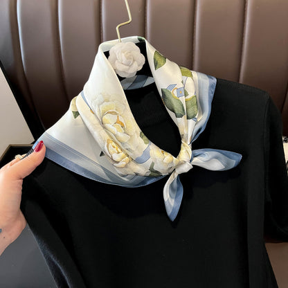 Beige Silk Square Scarf For Womenversatile And Easy To Style