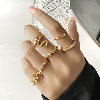 Fashion Diamond Love Pearl Leaf Ring Set Of 10