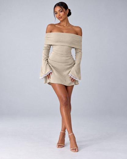 Off-Shoulder Flared-Sleeve Mini Dress