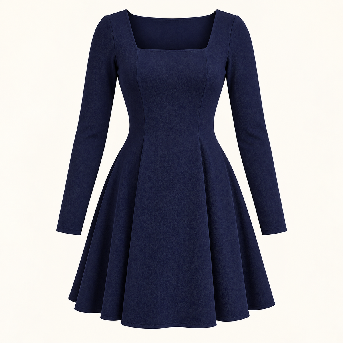 Square-Neck Long-Sleeve Fit-and-Flare Mini Dress