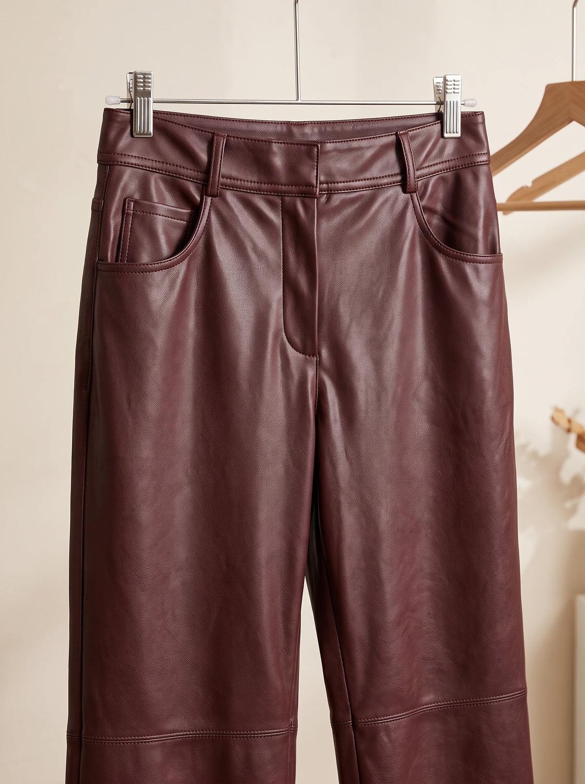 Vintage Collared Faux Leather Coat & High-Waisted Shorts Set with Belt – product view 3