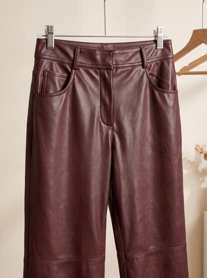Vintage Collared Faux Leather Coat & High-Waisted Shorts Set with Belt – product view 3