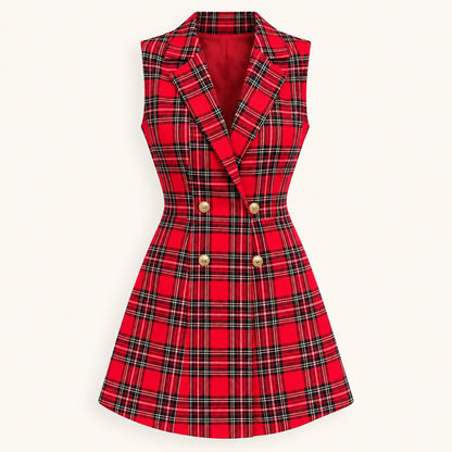 Red Plaid Sleeveless Mini Dress