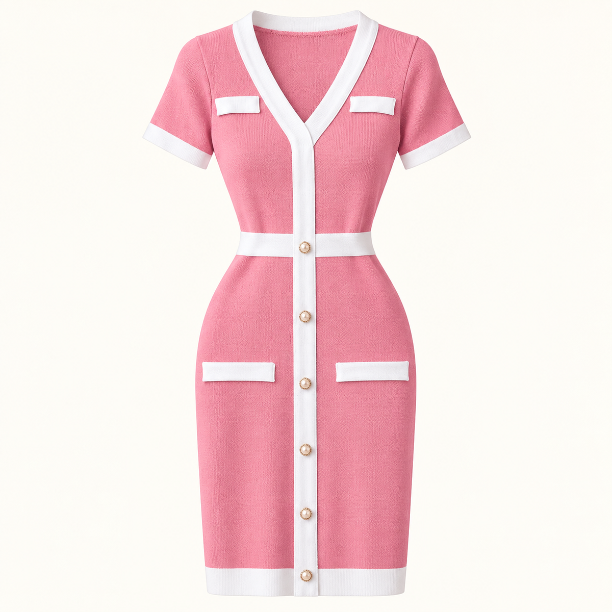 V-neck Short-sleeved Waist Knit Bag Hip Dress Skirt – product view 3