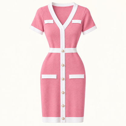V-neck Short-sleeved Waist Knit Bag Hip Dress Skirt – product view 3