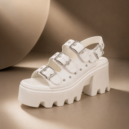 Women's Casual Metal Rivet Open Toe Buckle Platform Sandals