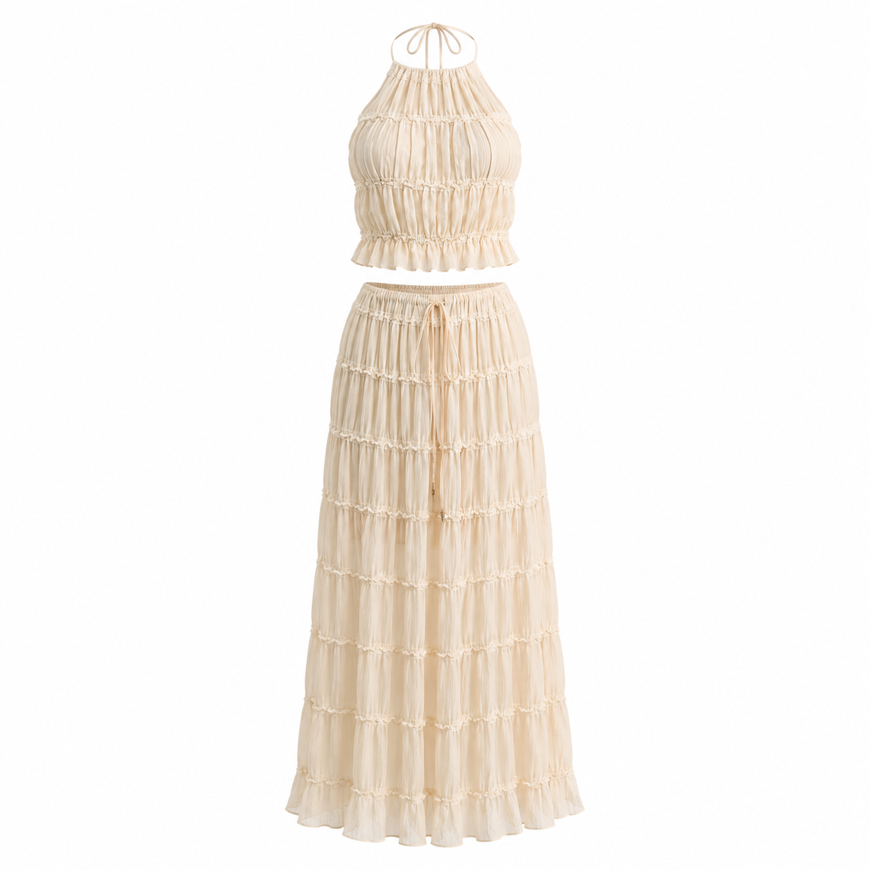 Backless Halter Lace-up Pleated Dress Lace Vest Suit
