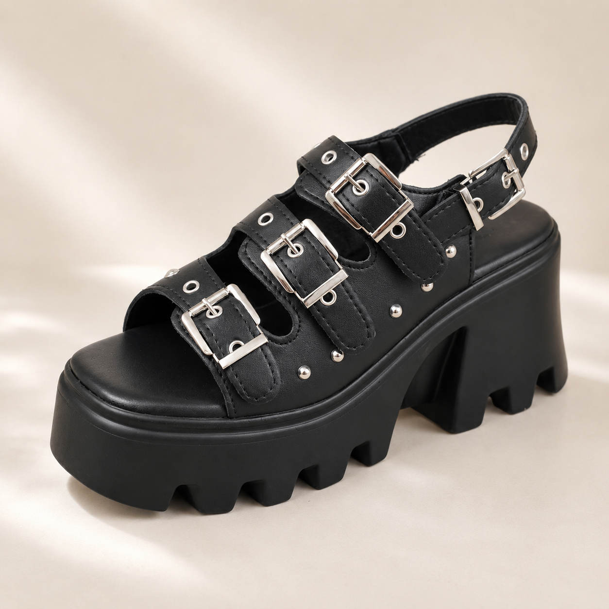 Women's Casual Metal Rivet Open Toe Buckle Platform Sandals