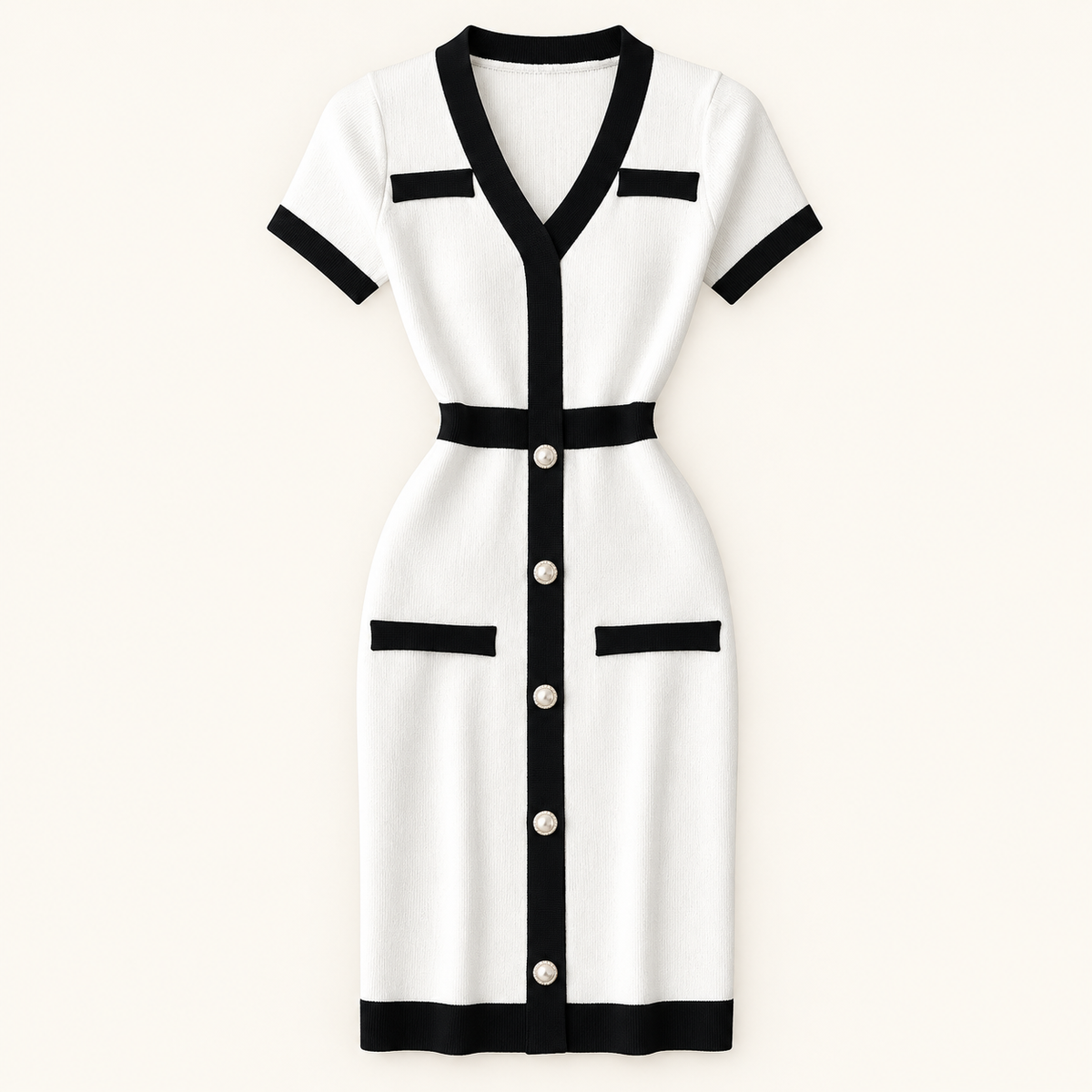 V-neck Short-sleeved Waist Knit Bag Hip Dress Skirt – product view 5