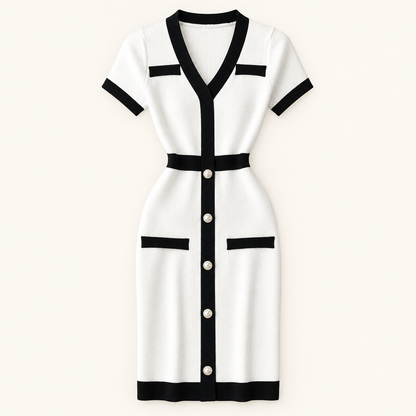 V-neck Short-sleeved Waist Knit Bag Hip Dress Skirt – product view 5