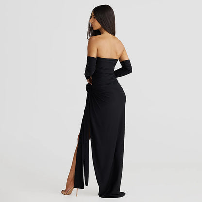 Personalized Solid Color Oversleeve Tube Top Split Skirt Suit