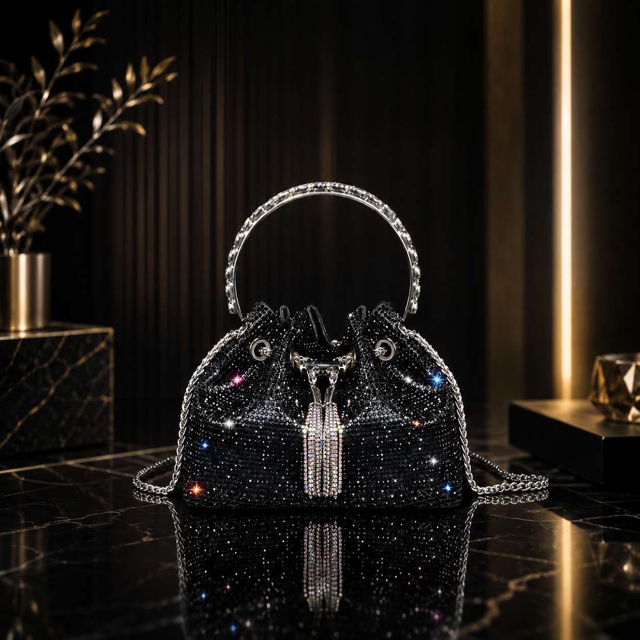 Women's Fashion Simple Rhinestone Chain Portable Shoulder Messenger Bag