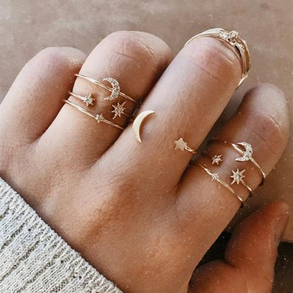 Fashion Diamond Love Pearl Leaf Ring Set Of 10
